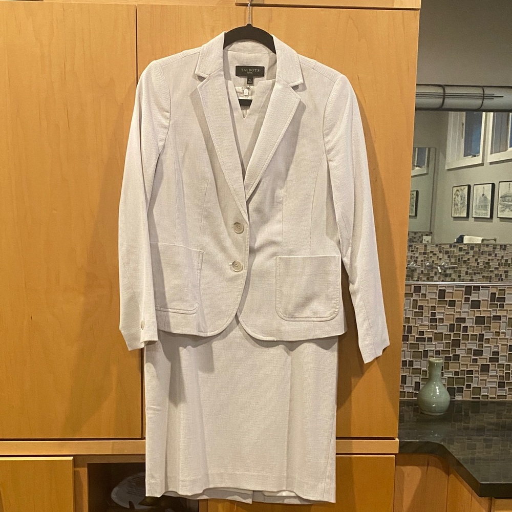 Talbots IvoryTan Pinstripe Blazer and Dress Set